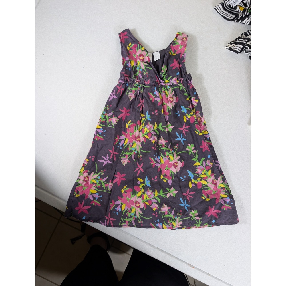 Old Navy Girls Floral Sun Dress Charcoal Gray Pink Yellow XS 5 Sleeveless Summer